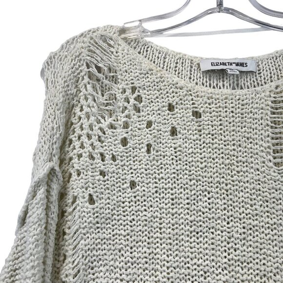 Elizabeth and James Long Cuffed Sleeve Distressed Sweater Cream/Brown XS - Picture 3 of 9